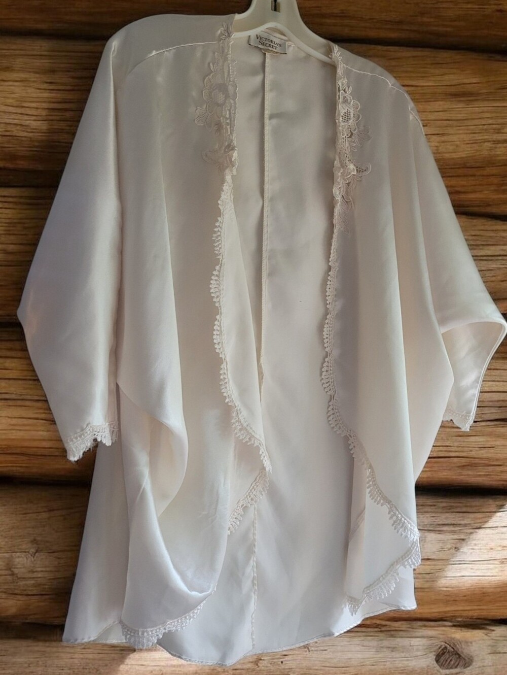 Vintage Victoria's Secret Satin kimono Robe Open Front Ivory Silky